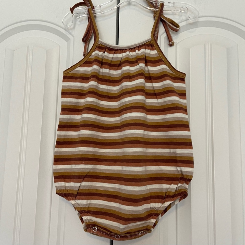 Rylee + Cru Brown, Cream, and Gold Striped Romper
